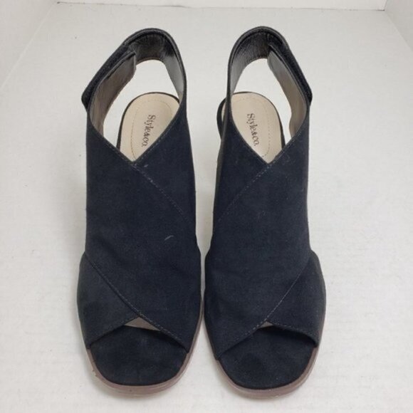 Style & Co Danyell Black Open Toe Velcro Heels 6.5 - Picture 3 of 9